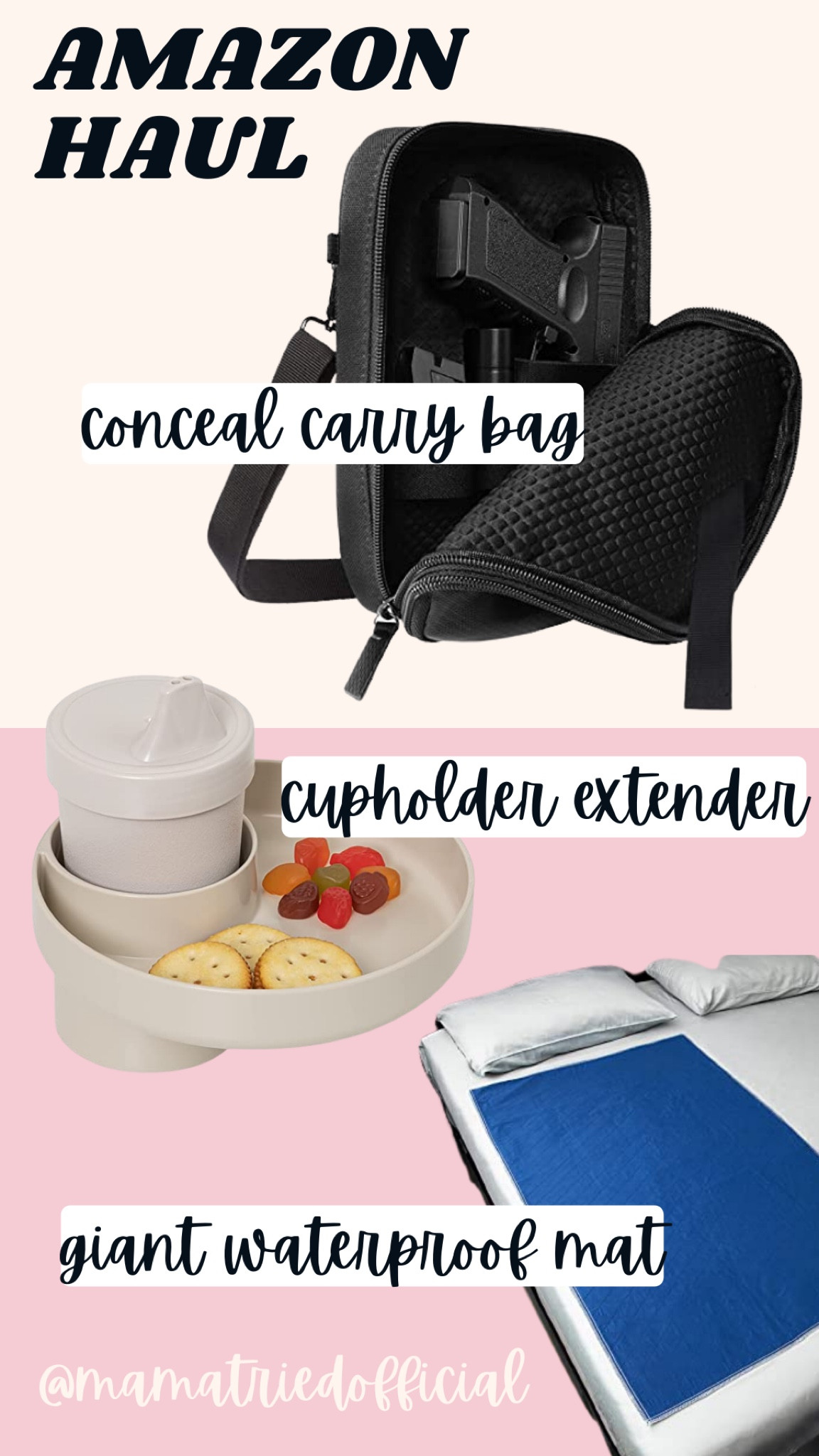 Amazon Mama Haul! 
✨ conceal carry bag - super affordable! 
✨cup holder attachment for SNACKS TOO 😏 
✨ giant waterproof pad for potty training, water activities, and more! 
I’ll link everything in my stories, but make sure you’re also following me on LTK + Amazon so you don’t miss any good “Mama finds!” 🥰 

#amazonhaul #founditonamazon #amazonfinds #concealcarrymom #concealcarryfashion #concealcarrywomen #carseat #carseatfinds #caraccessories #carinstagram #amazoncarfinds

#LTKbaby #LTKitbag #LTKkids