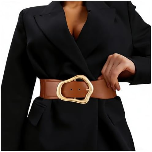 XZQTIVE Women Wide Elastic Waist Belt for Dresses Fashion Big Gold Buckle Stretchy Leather Waistb... | Amazon (US)