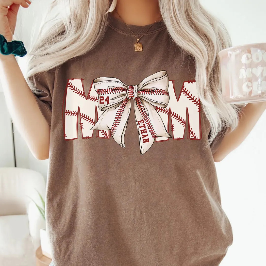 Custom Baseball Mom Shirt, Baseball Mom Shirt With Kids Name & Jersey Number, Coquette Baseball B... | Etsy (US)