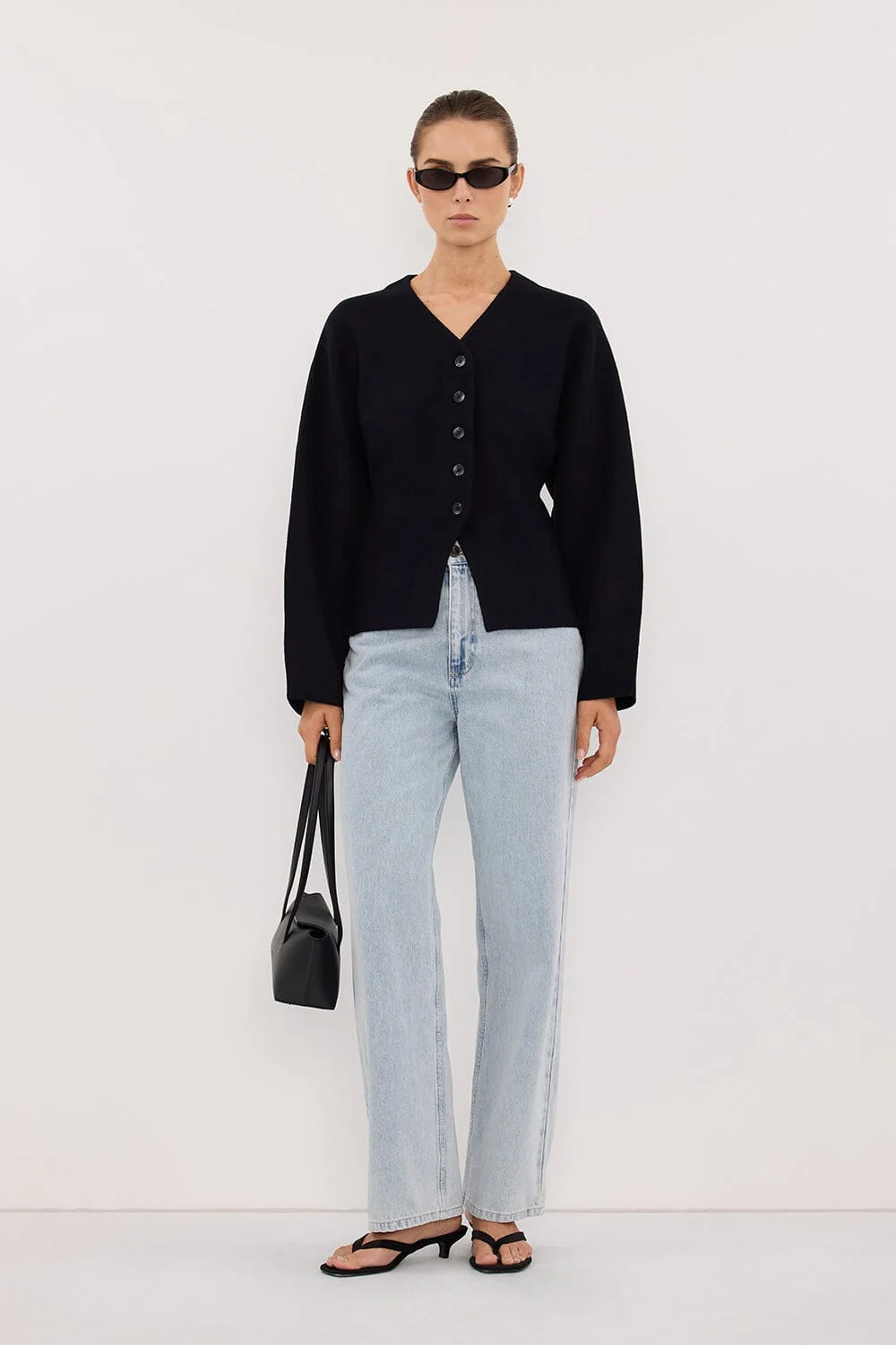 ETHEL BLACK V NECK CARDIGAN | DISSH