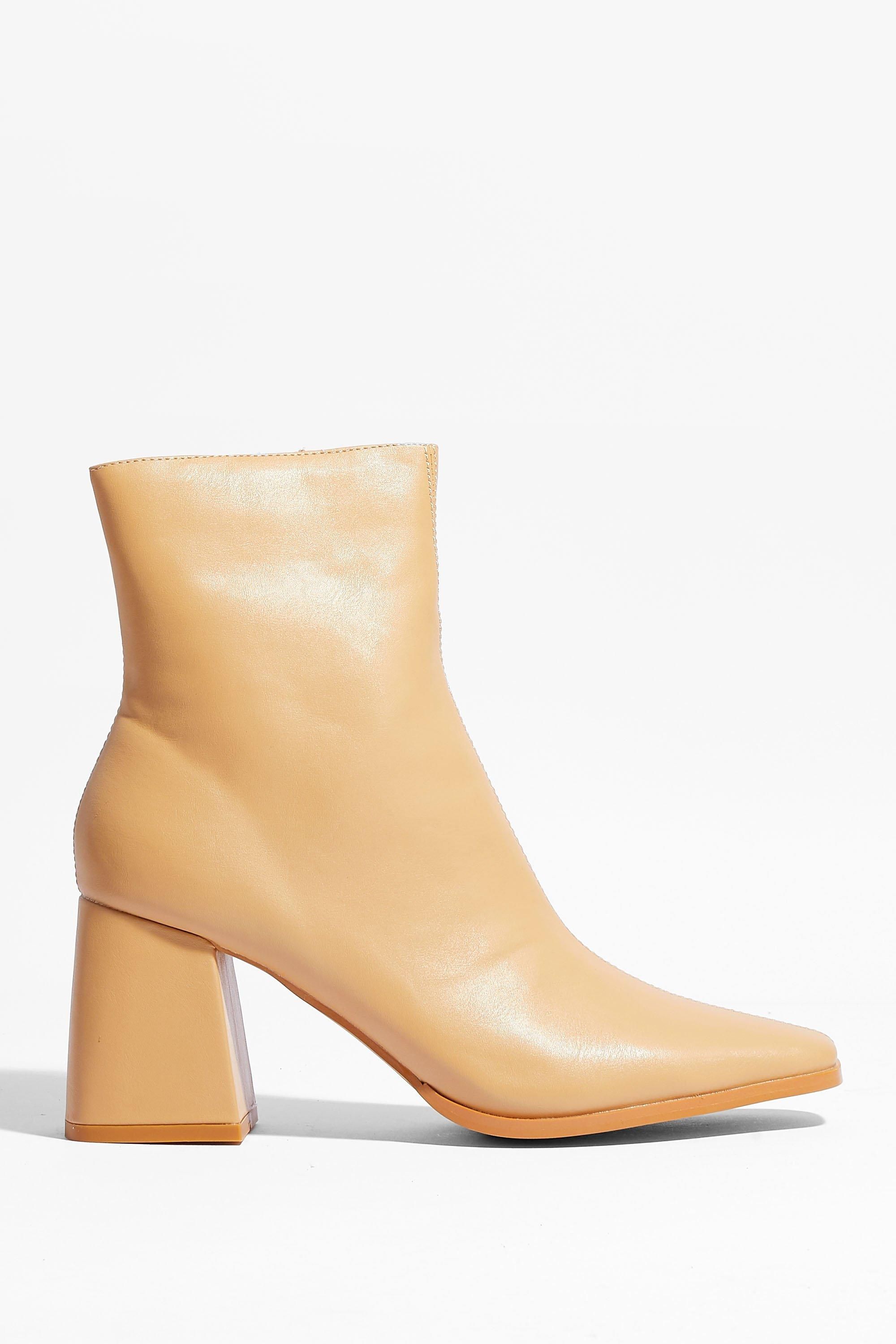 Flared Heel Faux Leather Ankle Boots | Nasty Gal (US)