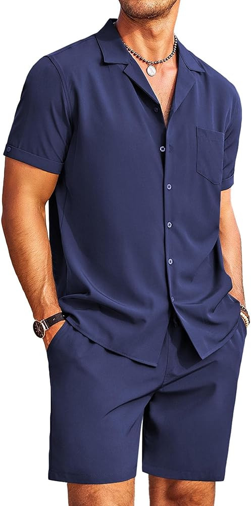 COOFANDY Men's 2 Pieces Shirt Set Short Sleeve Button Down Casual Hippie Holiday Beach T-Shirts S... | Amazon (US)
