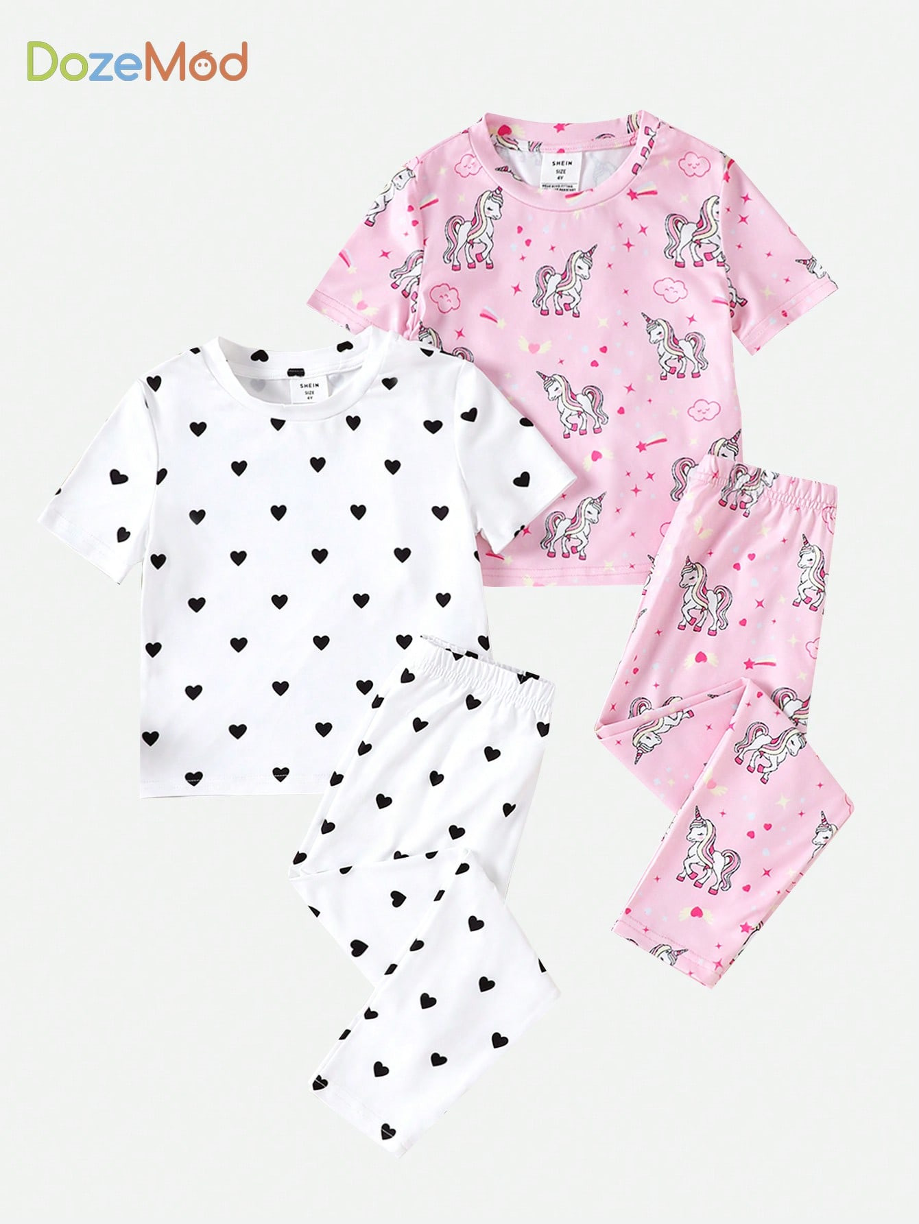 SHEIN Young Girls' Knitted Unicorn Pattern Top & Bottom And Love Pattern Top & Knitted Pants Snug... | SHEIN