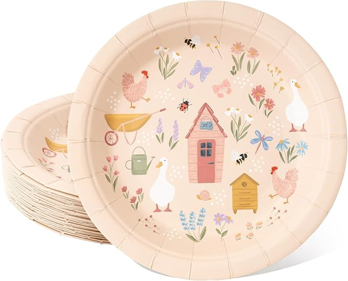 Cheerland Garden Farm Shed Disposable Paper Plates for Tea Party, Kids Birthday, Baby Shower, Spr... | Amazon (US)