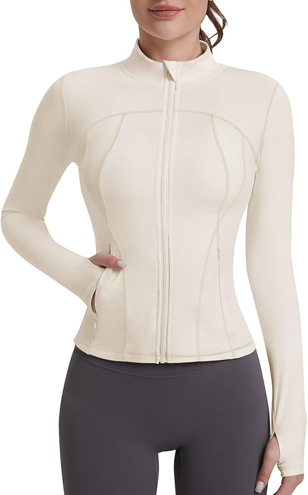 VUTRU Zip UP Solid Sports Lightweight Track Workout Yoga Cropped Athletic Jacekts with Zipper Poc... | Amazon (US)