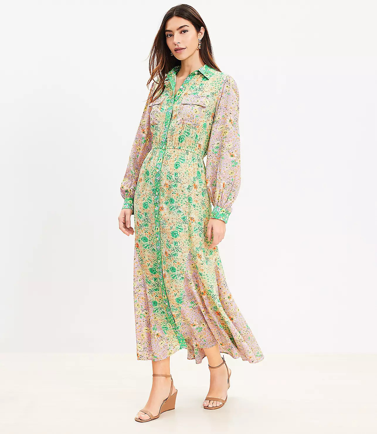 Floral Godet Pocket Shirtdress | LOFT
