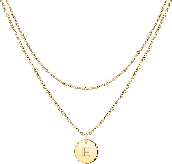 IEFWELL Initial Necklaces for Women Girls - Gold Silver Rose Gold Double Side Engraved Hammered C... | Amazon (US)