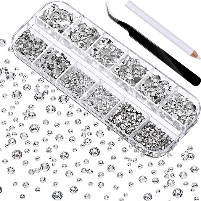 2000 Pieces Flat Back Gems Rhinestones 6 Sizes (1.5-6 Mm) Round Crystal Rhinestones with Pick up ... | Amazon (US)