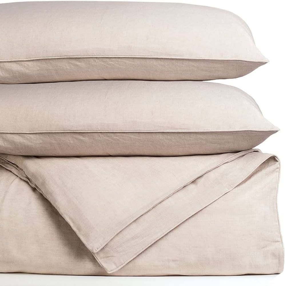 Cariloha Linen Duvet Cover Set, Includes 1 Duvet Cover and 2 Pillow Shams - King - Oatmeal | Amazon (US)