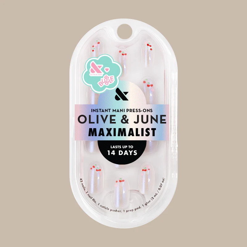 Cherry Floral Chrome French - Press-On | Medium | Oval | Olive & June