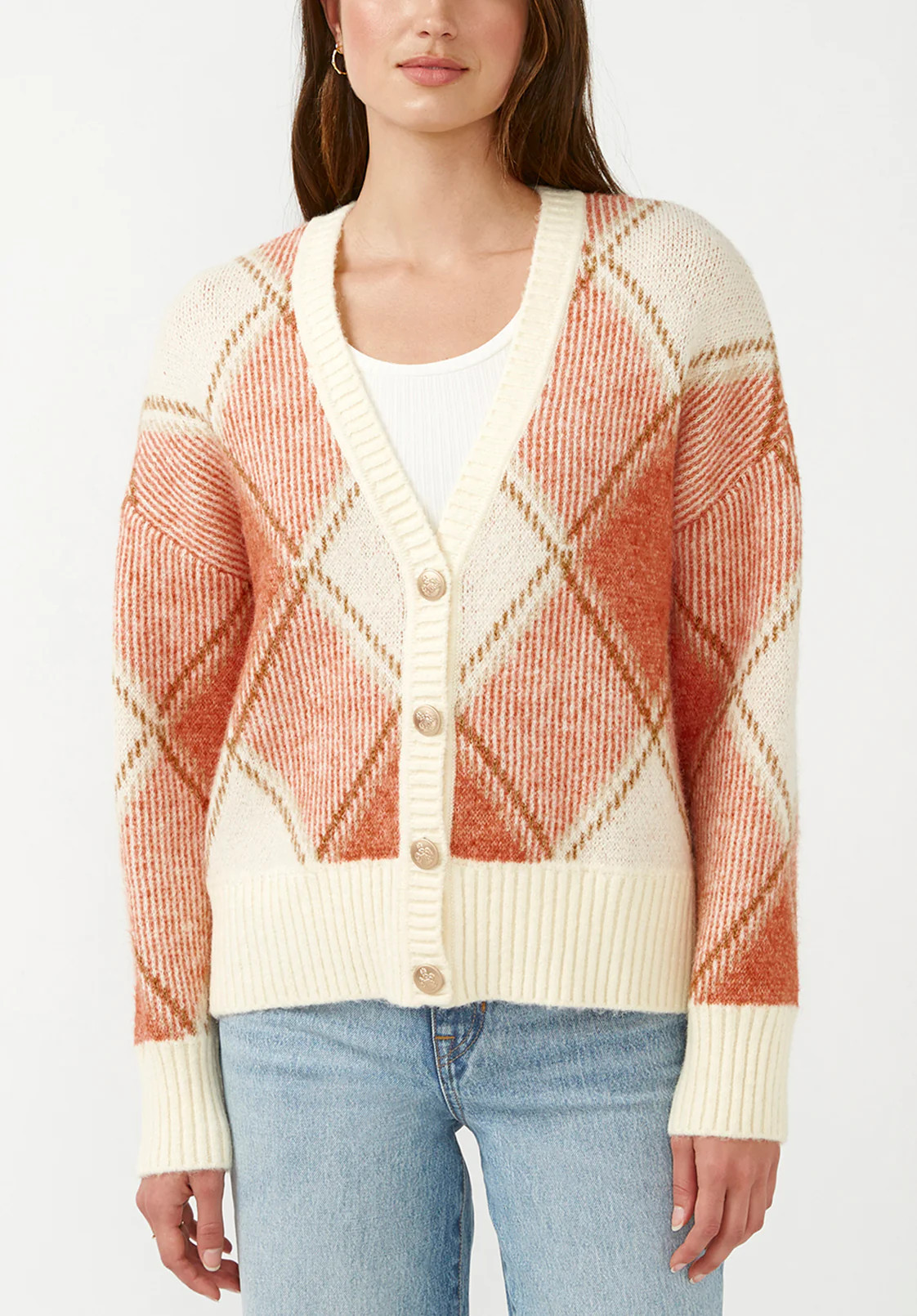 Zuri Orange Plaid Women's Oversized School Cardigan - SW0019F | Buffalo David Bitton