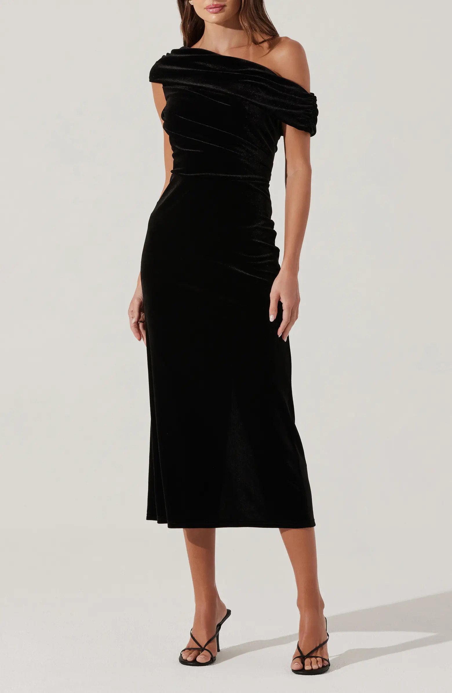 One-Shoulder Velvet Midi Dress | Nordstrom