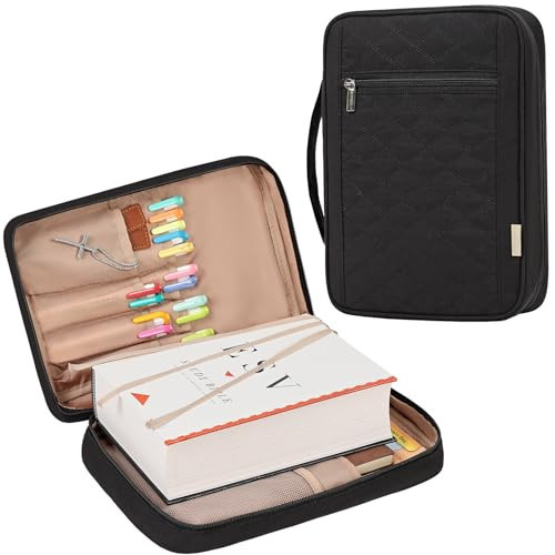 FINDCOZY Bible Cover Case for Women, Large Carrying Church Bag for Biblical Accessories with Shoulder Strap and Handle, Black | Amazon (US)