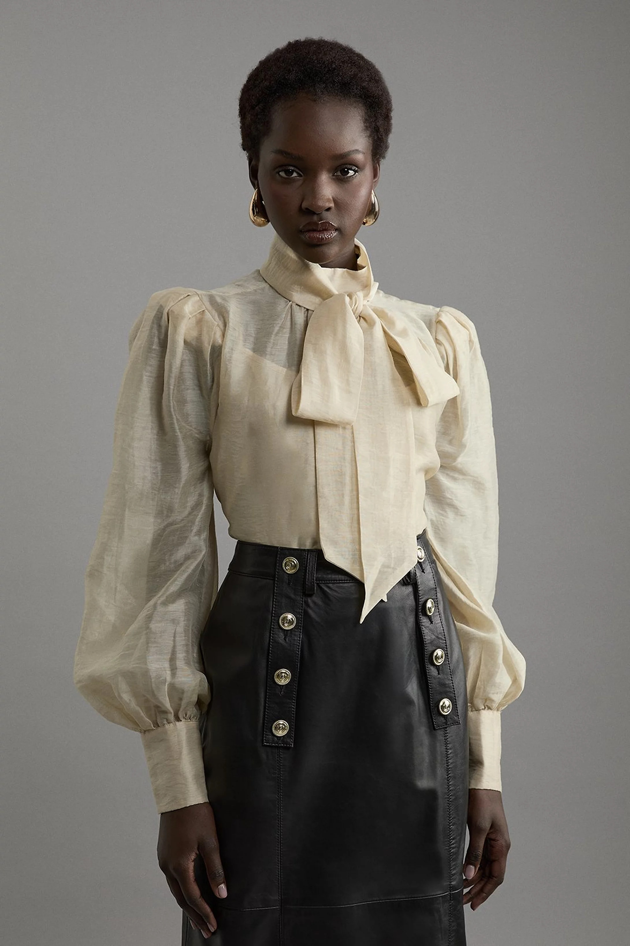 Organdie Woven Pussybow Blouse | Karen Millen US