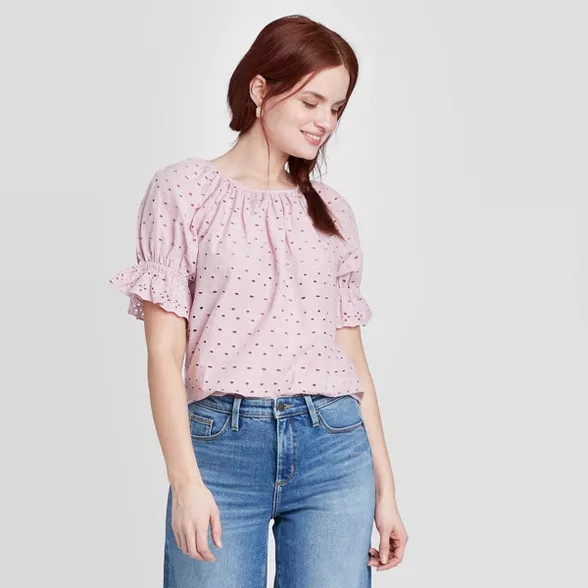 Women's Short Sleeve Round Neck Eyelet Top - Universal Thread™ | Target