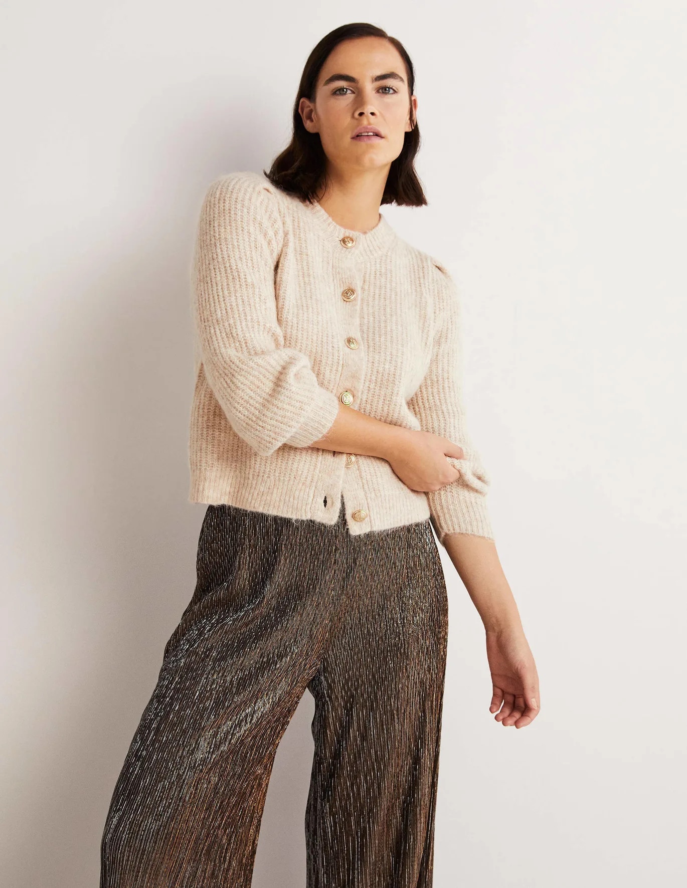 Ribbed Gold Button Cardigan | Boden (US)