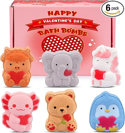 MUFEIRUO Valentines Bath Bombs,6pcs Relaxing Bubble Bath Bomb for Women,Animal-Shaped Hearts and ... | Amazon (US)
