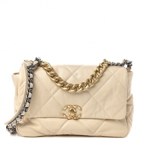 CHANEL Lambskin Quilted Large Chanel 19 Flap Beige | FASHIONPHILE | Fashionphile