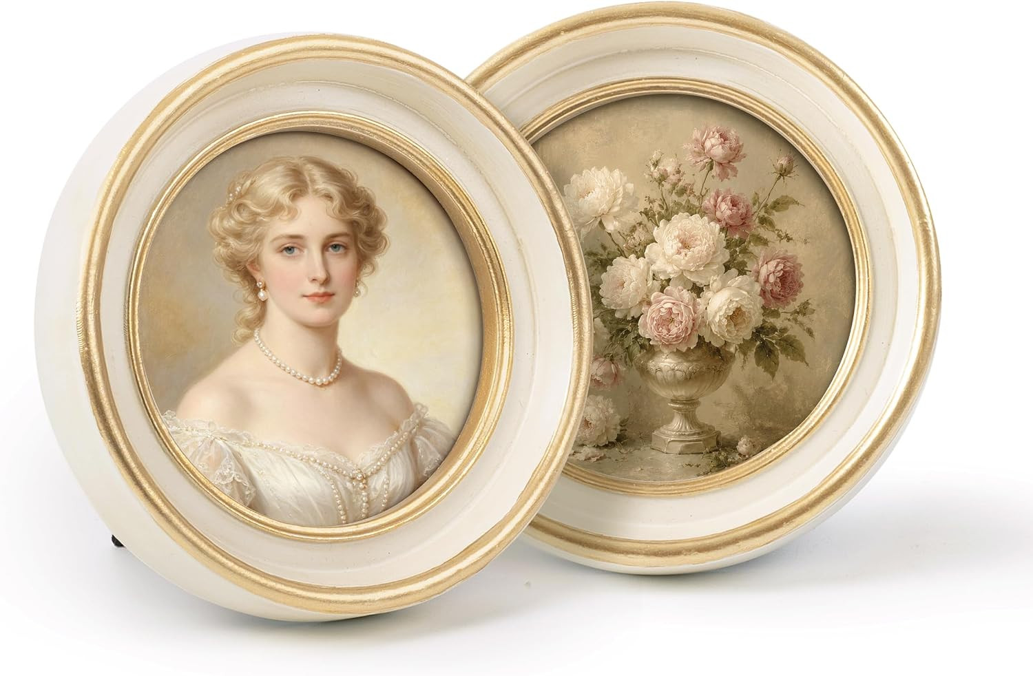 4x4 Inch Vintage Picture Frame, Set of 2 Elegant Antique Photo Frames with Glass Front, Photo Display, Tabletop Wall Hanging, Gift Ideas, Off-white Oval with Gold Trim | Amazon (US)