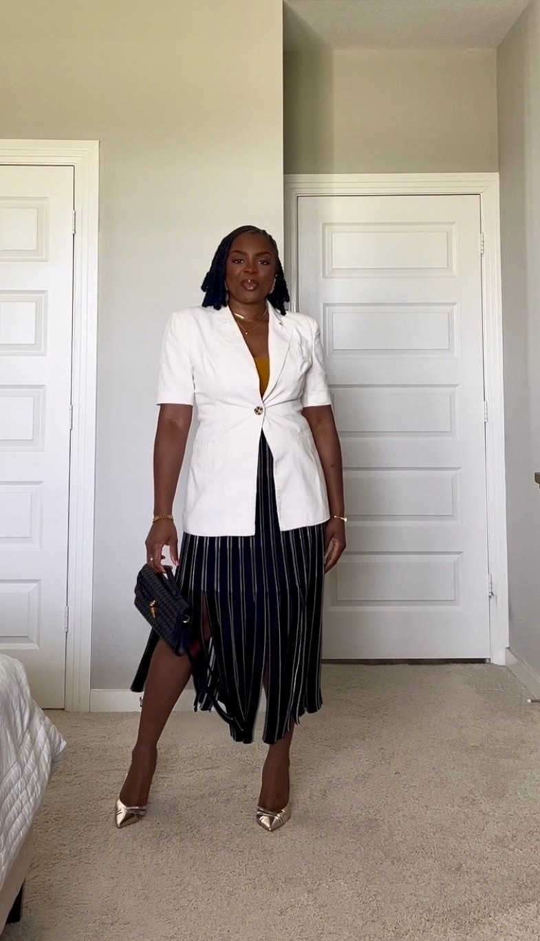 This linen blazer and ribbed knit skirt were the perfect combination for church or even a nice evening event, especially paired with a pointed-toe heel. I loved the structure of the blazer with the movement of the skirt. It felt polished for church without feeling overdressed.

For reference, I typically wear a size 8 / Medium, and my shoes are a size 10.

P.S. Most of the exact pieces in this outfit are sold out (except for the purse and heels), so I found similar options that give you the same look. Happy shopping! 🤍

#LTKgrwm #LTKootd #LTKMidsize