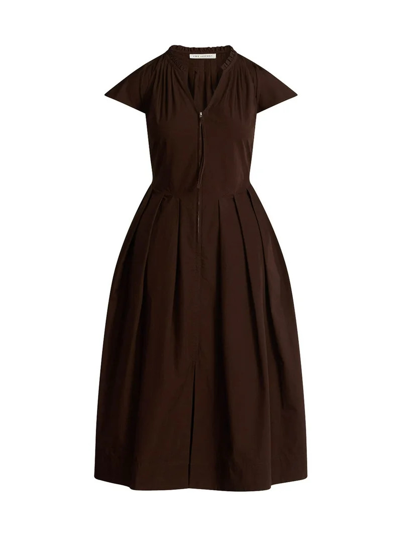 Free Assembly Women's and Women's Plus Zip Front Cotton Maxi Dress with Flutter Sleeves, Sizes XS... | Walmart (US)