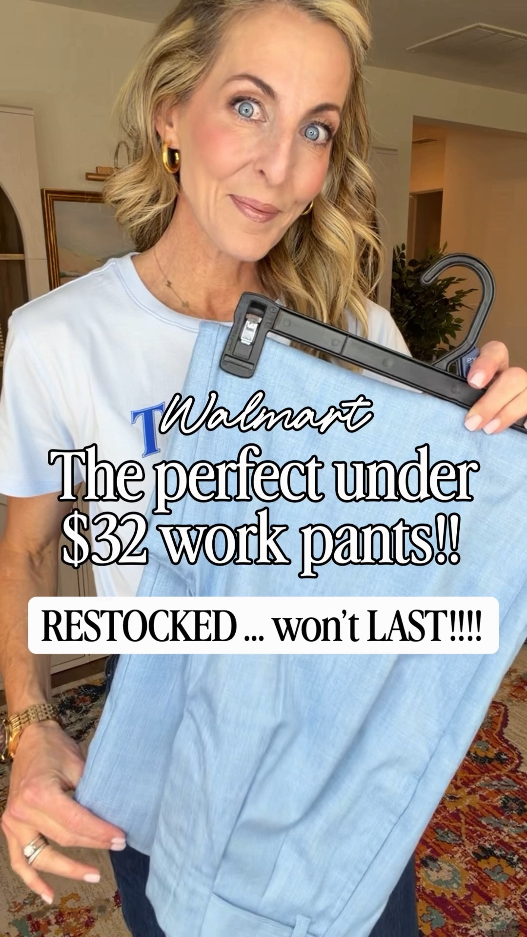 Follow + Comment Walmart to Grab these RESTOCKED pants and blazer!! NOW. 

You said you wanted work pants, and I found the best pair. These wide-leg pants just FINALLY hit the site and are such a hero piece for your wardrobe. They’re high-rise, cropped, breezy, flattering, and comfortable enough for all-day wear. Perfect for workdays or weekends, and so easy to pair with any top or the matching blazer. Wearing a size XS in both pants and blazer …. R. U. N. 🙌🏼