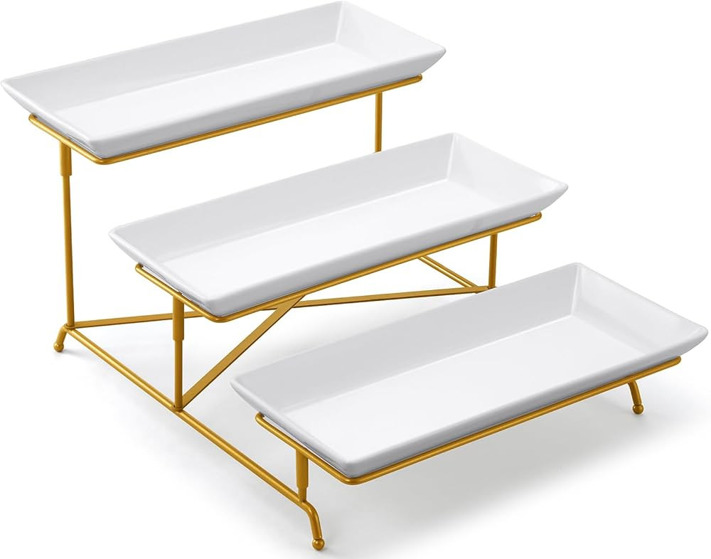 Yedio 3 Tier Serving Tray Set 14 Inch Porcelain Tiered Serving Platters, Collapsible Sturdier Sta... | Amazon (US)