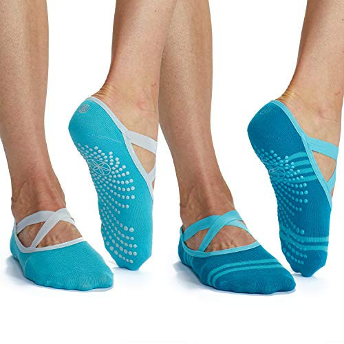 Gaiam Yoga Barre Socks - Grippy Non Slip Sticky Toe Grip Accessories for Women & Men - Pure Barre, Hot Yoga, Pilates, Ballet, Dance, Home - Frost 2-Pack | Amazon (US)