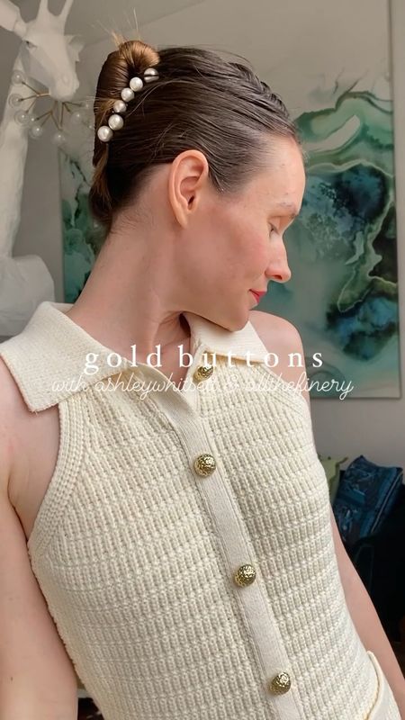 Gold buttons // crochet knit mini dress endless rose // mauve green anthropologie set 
