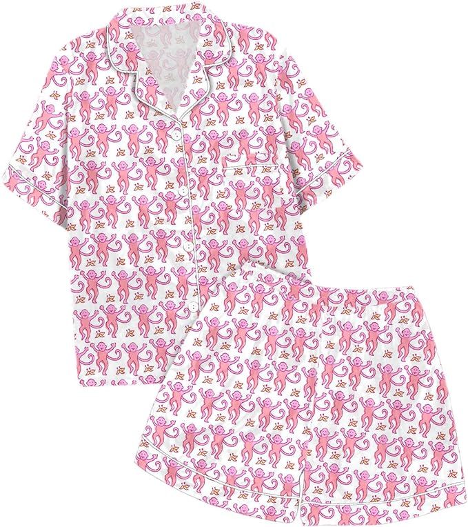 Girls Kids Pajamas Set Animals Floral Print Short Sleeve Button Shirt and Shorts 2 Piece Pjs Set ... | Amazon (US)