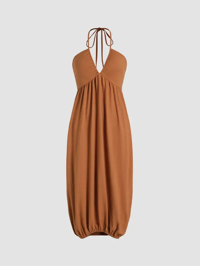Halter Solid Backless Cami Maxi Dress | Cider