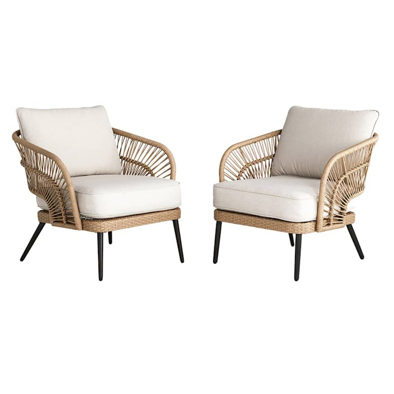2-Piece Set Paloma Patio Armchairs Taupe Wicker with Sand Cushions | At Home