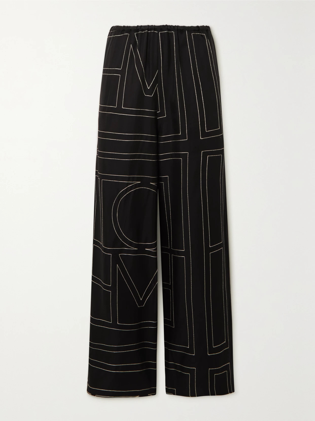 TOTEME - Embroidered Silk-twill Wide-leg Pants - Black | NET-A-PORTER (US)
