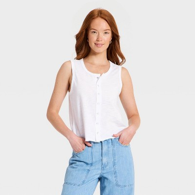 Women's Boyfriend Button-Front Tank Top - Universal Thread™ White XL | Target