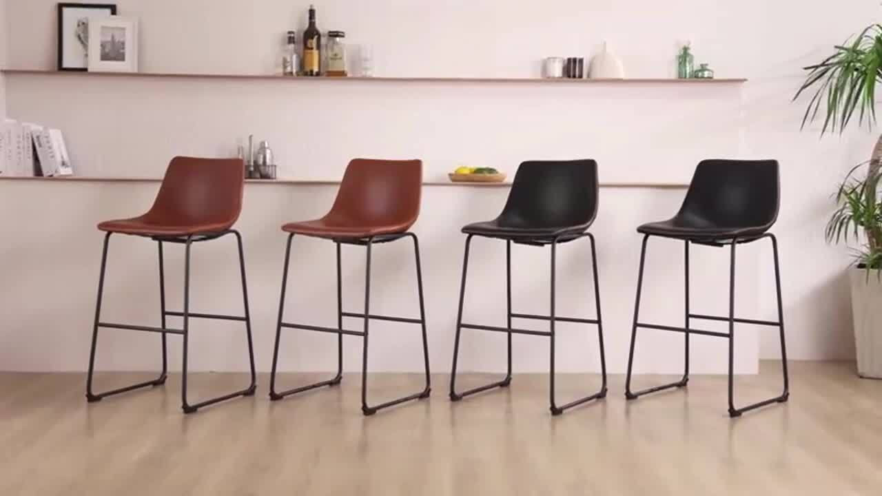 Black Faux Leather 26 in. Counter Height Bar Stools Set of 2 with Back and Metal Leg for Kitchen Island | The Home Depot