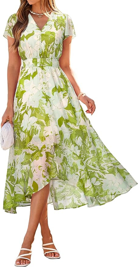 Simplee Womens Summer Floral Boho Dress 2026 V Neck High Low Short Sleeve Flowy Maxi Beach Vacati... | Amazon (US)