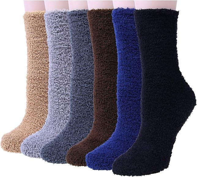 6 Pairs Women Fuzzy Fluffy Cozy Slipper Socks Warm Soft Winter Plush Home Sleeping Socks | Amazon (US)