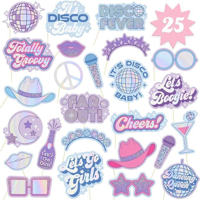 xo, Fetti Disco Photo Booth Props - 25 Foil Pieces, Pre-Assembled - Bachelorette Party Supplies, ... | Amazon (US)