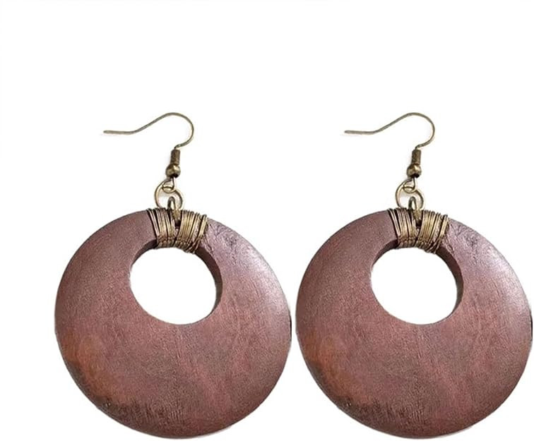 Vintage Brown Wooden Earrings For Women Retro African Bohemian Round Circle Dangle Drop Earrings ... | Amazon (US)