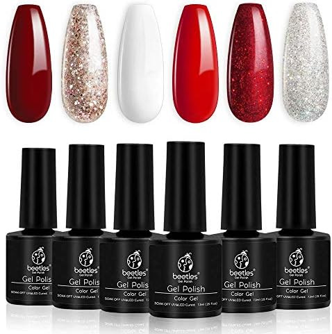 Beetles Candy Cane Gel Nail Polish Set - 6 Colors Glitter Burgundy Red Sparkle Gel Polish Kit Snow W | Amazon (US)