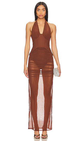 Carolina Midi Dress in Brown | Revolve Clothing (Global)
