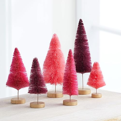 Bottle Brush Trees set of 6 hand-dyed, pink for teens room, deep red burgundy accent for home dec... | Amazon (US)