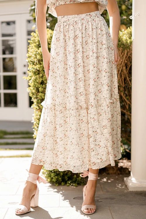 Hello Darling Ivory Floral Print Tiered Maxi Skirt | Lulus (US)