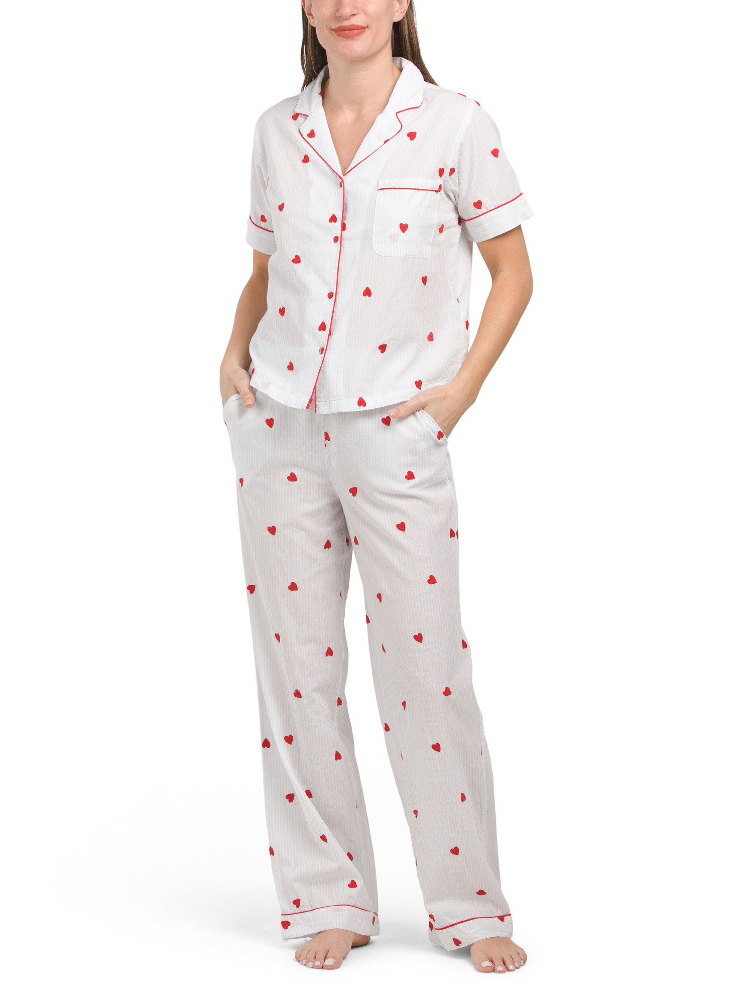 2pc Heart Embroidered Striped Sleep Set | Women | Marshalls | Marshalls