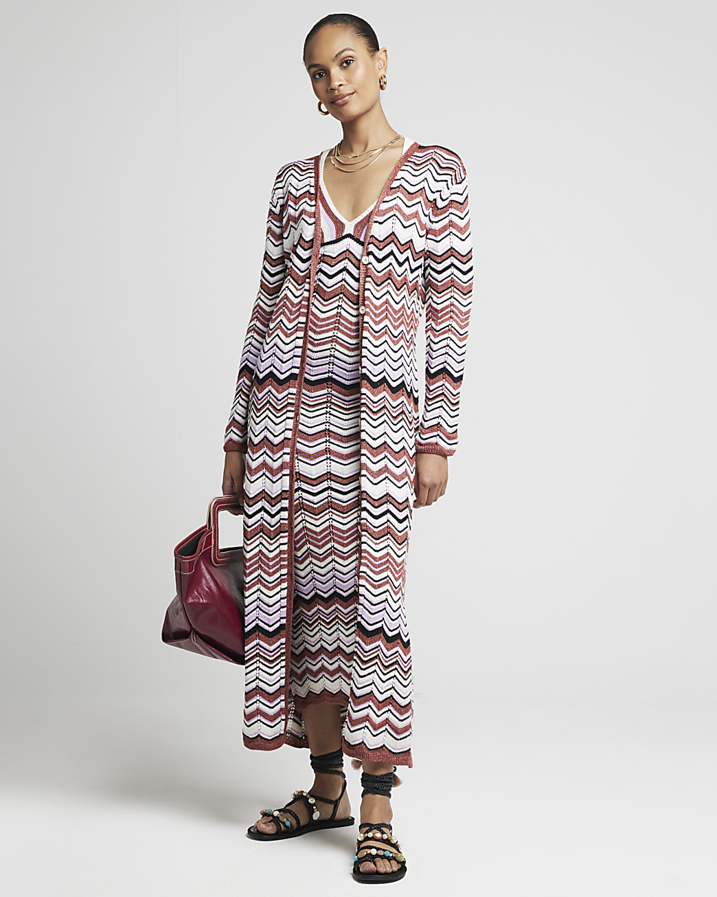 Purple chevron longline cardigan | River Island (UK & IE)