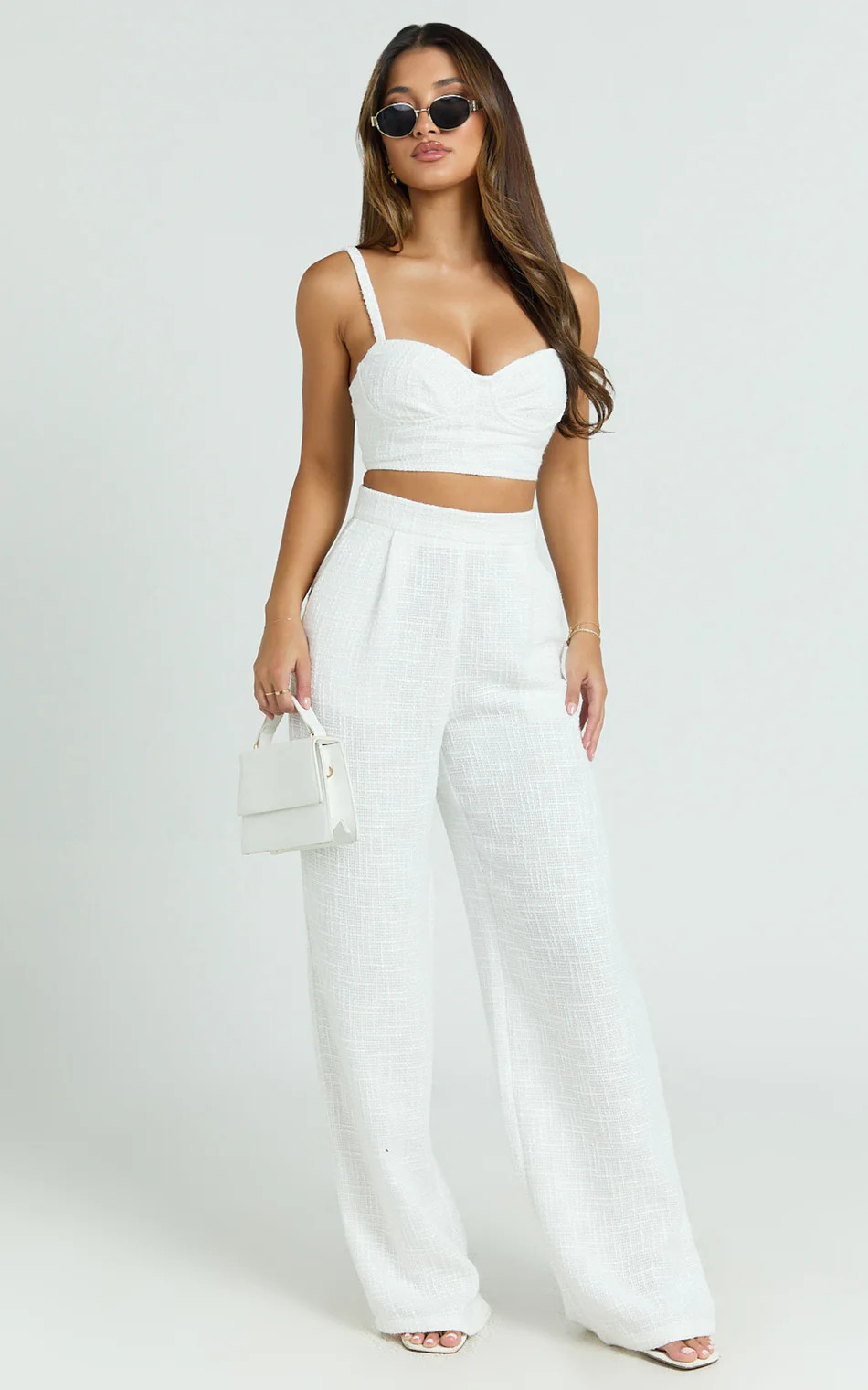 Corset Top and High Waisted Wide Leg Pants Set in White | Showpo (US, UK & Europe)