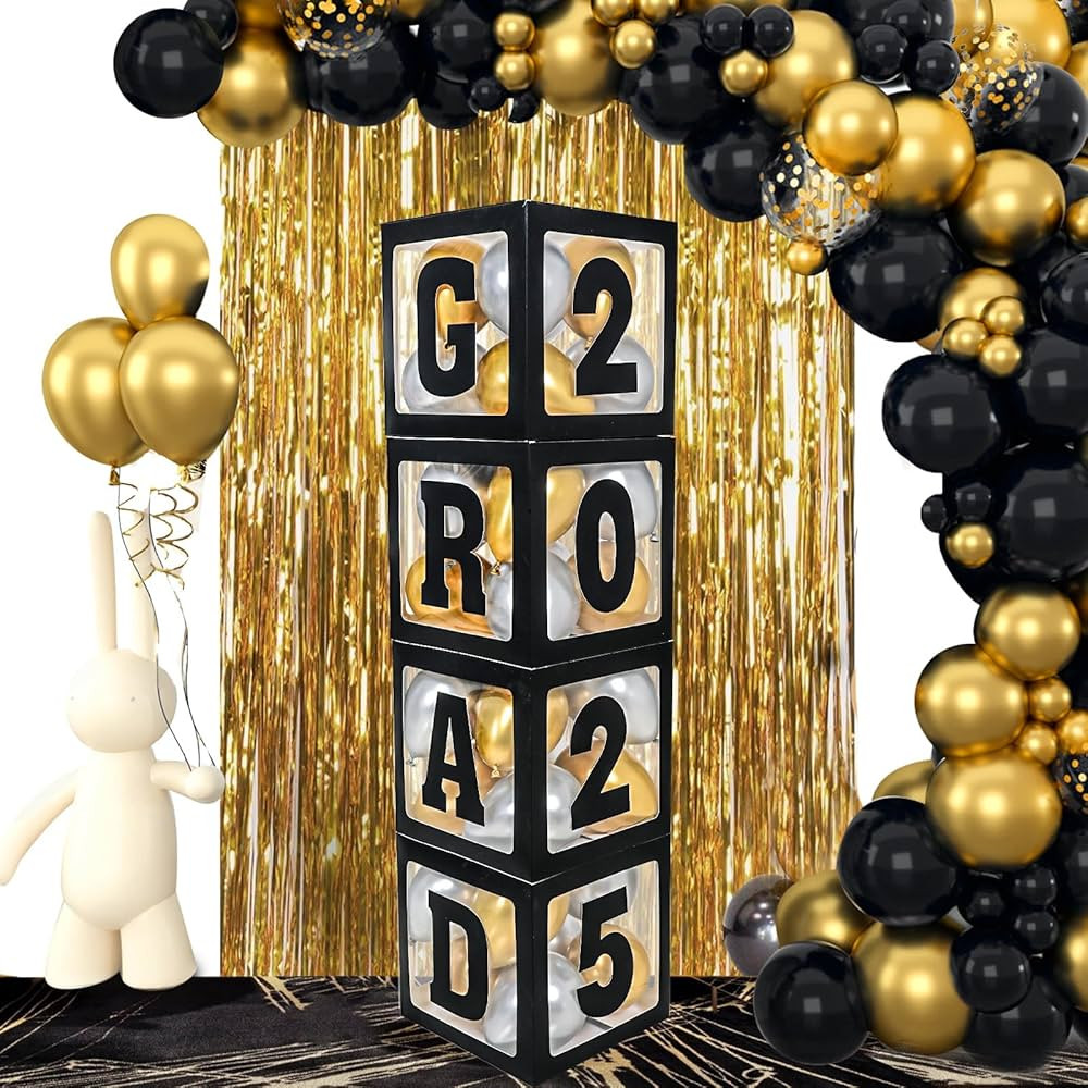 Graduation Decorations Class of 2025, 4pcs 2025 Graduation Party Black Balloon Boxes with Letters... | Amazon (US)