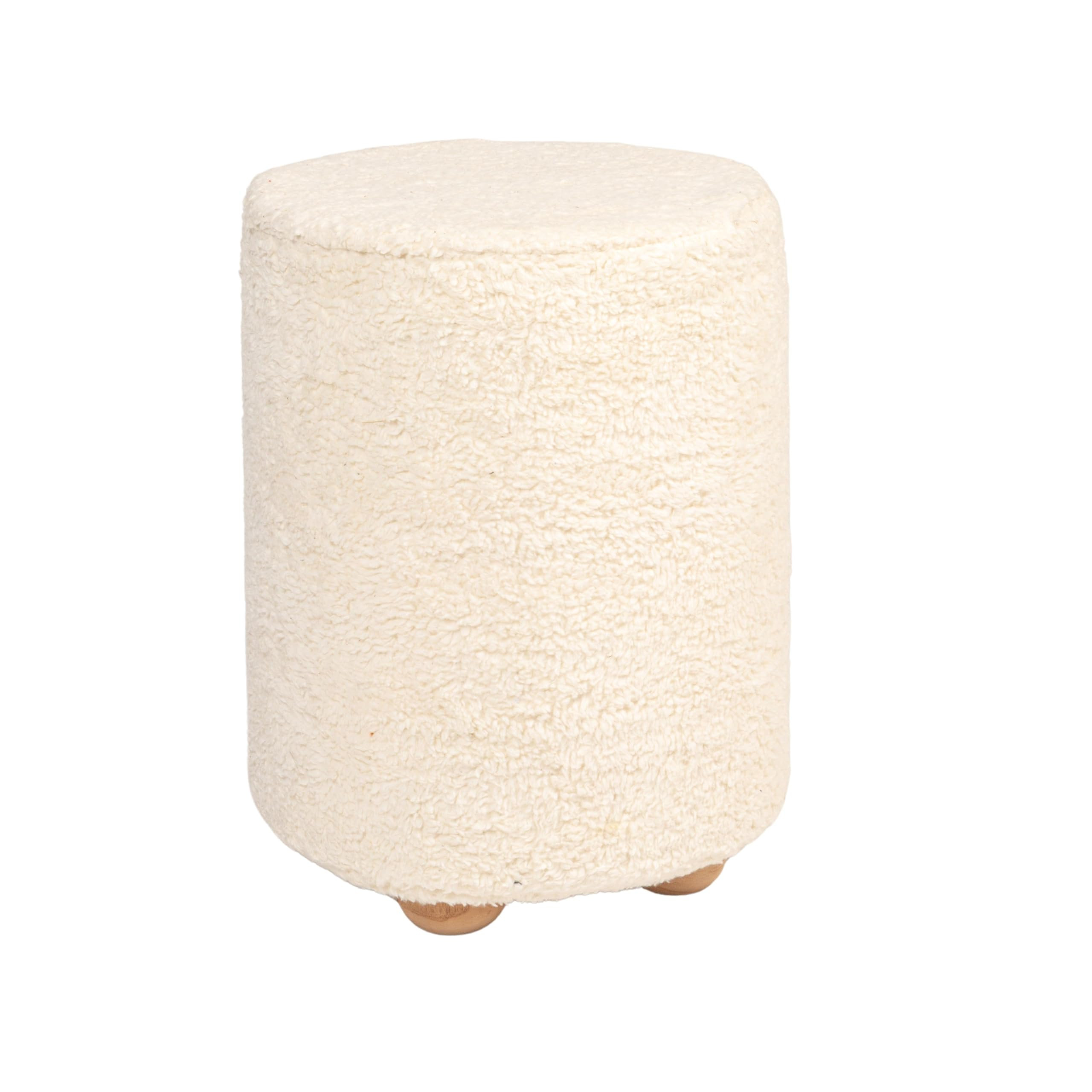 Bloomingville Round Cotton Sherpa Pine Wood Feet Pouf, Cream | Amazon (US)