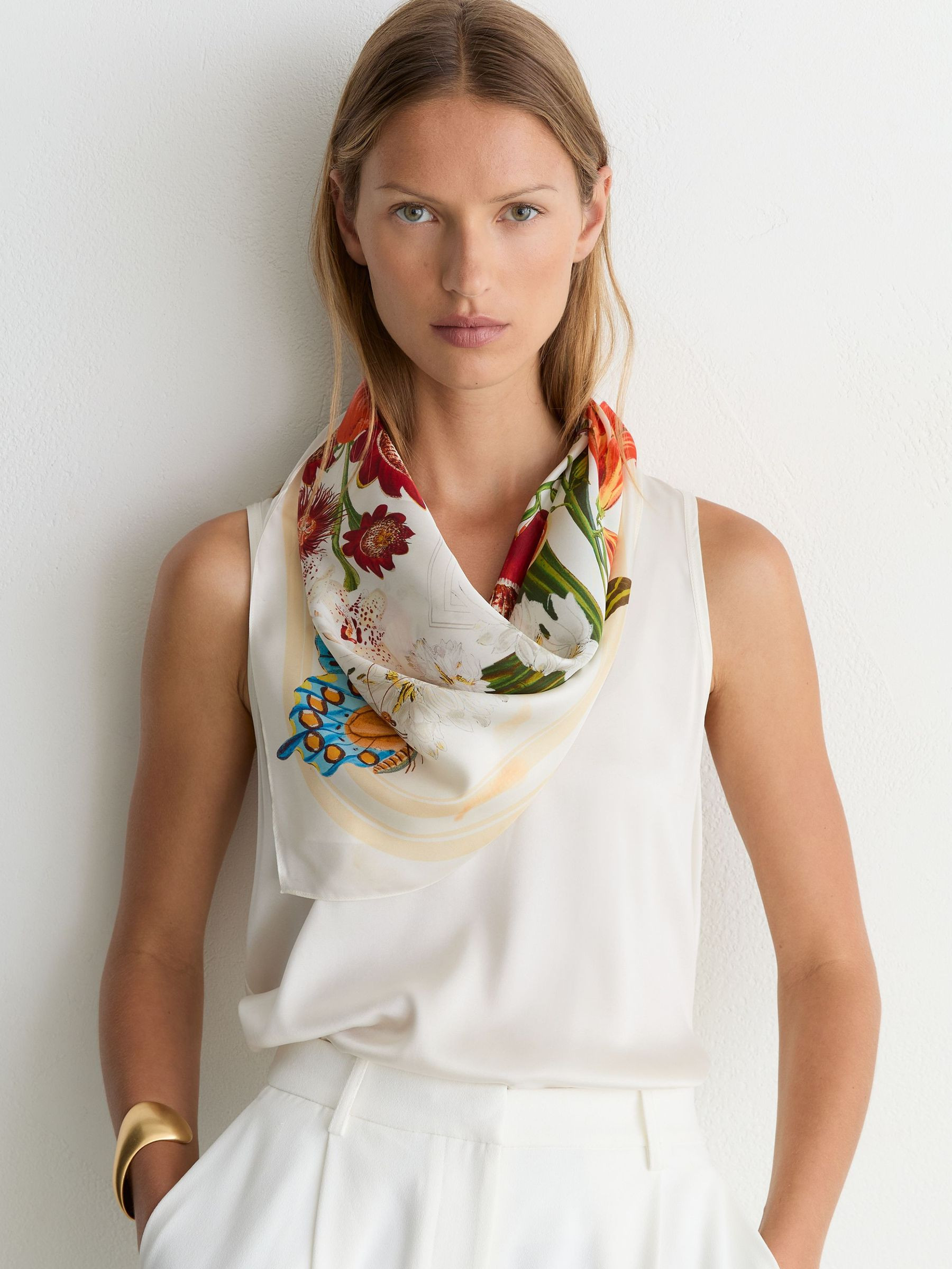 Reiss Reiss | NYBG Silk Floral-Print Square Scarf in Multi | REISS | Reiss US