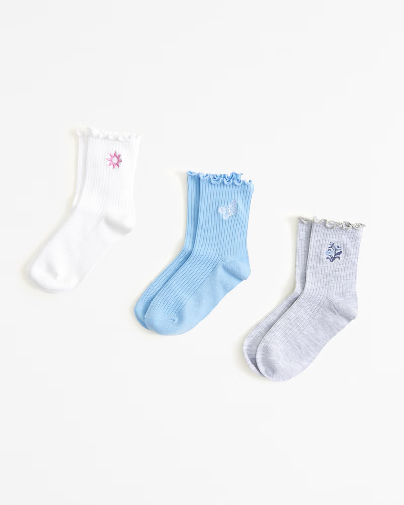 girls 3-pack crew socks | girls accessories & perfume | Abercrombie.com | Abercrombie & Fitch (US)